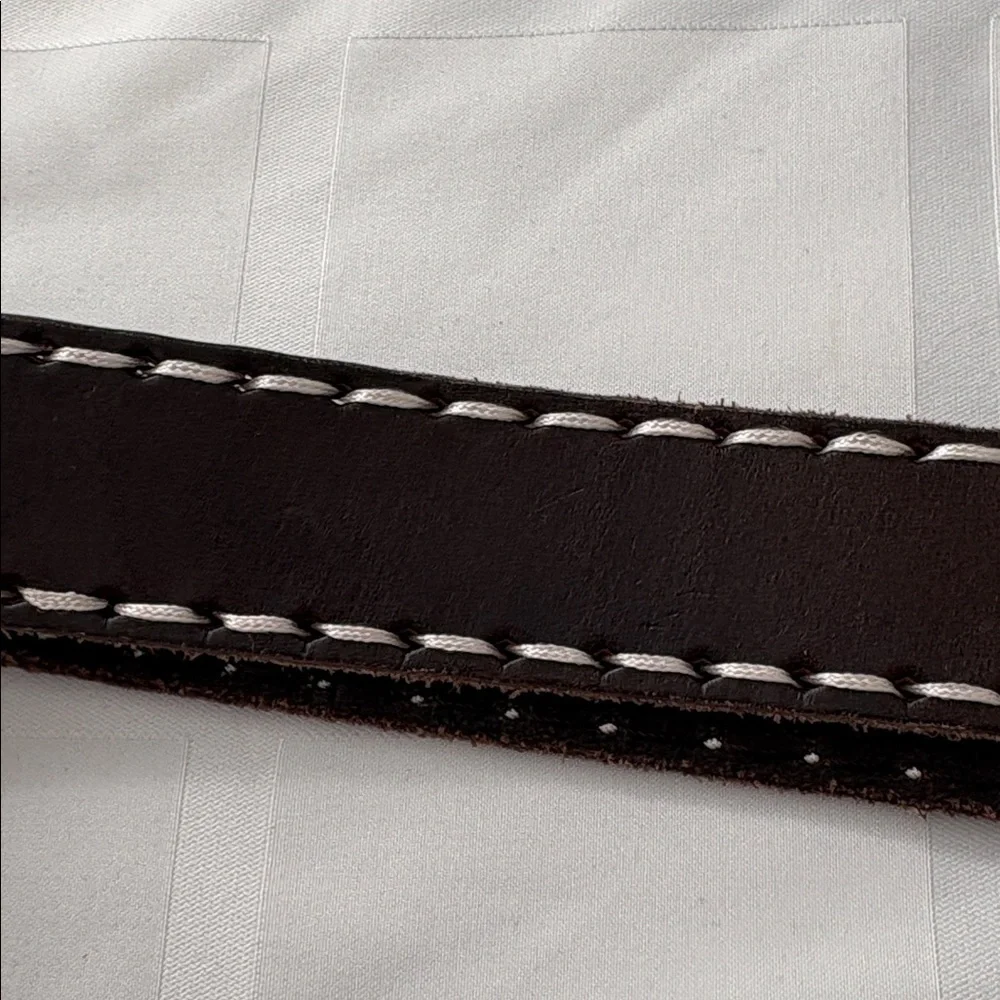 True‎ Religion Men's Brown Stitching Belt with Signature Buddha Silver Buckle 38